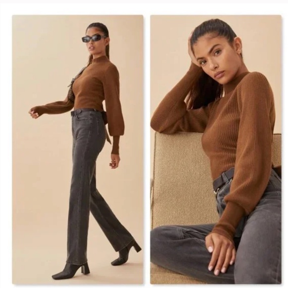 Reformation Cashmere Osteria Open Back Tie Sweater Cinnamon Brown Size Small - Picture 4 of 11